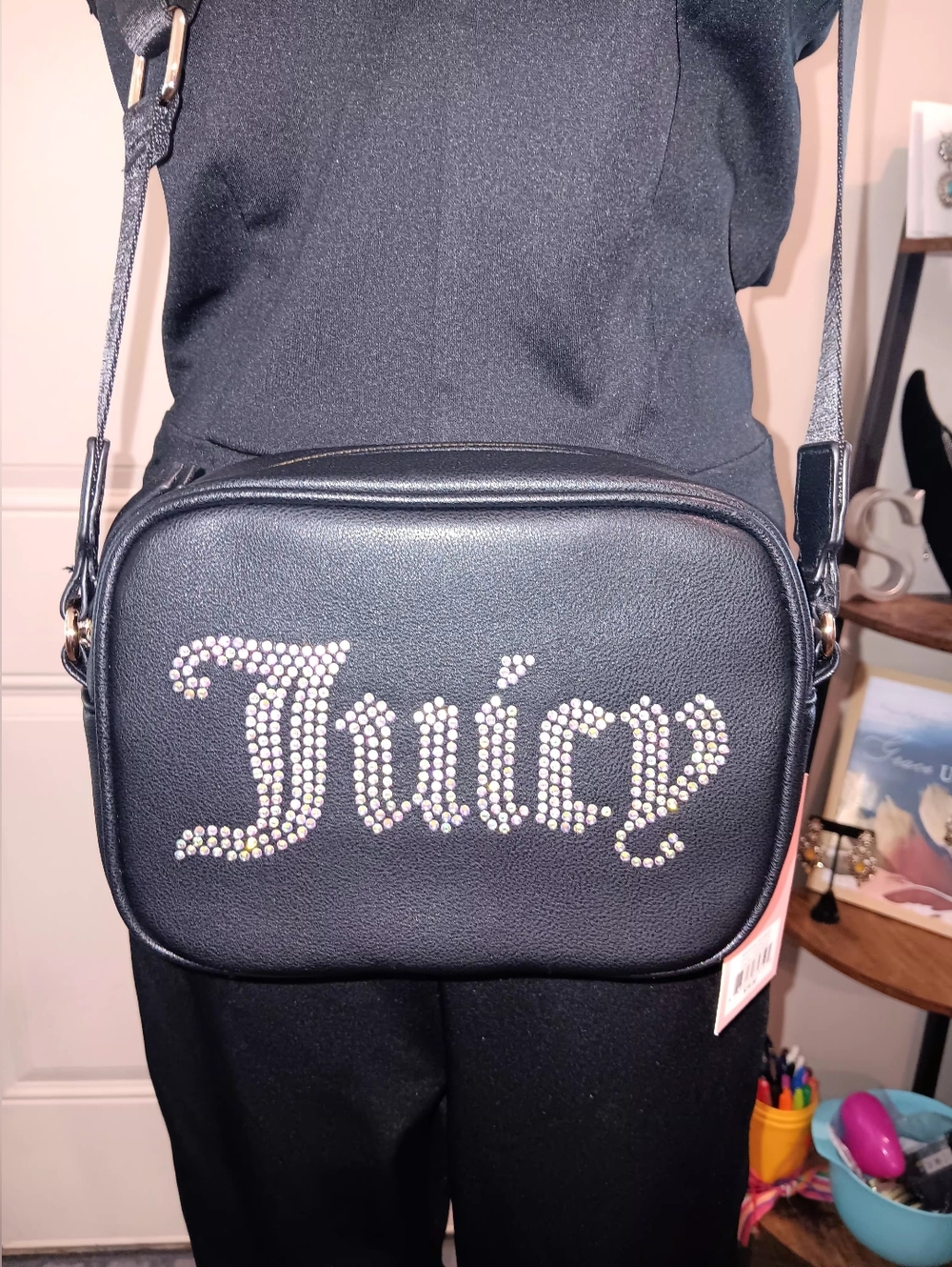 Juicy Couture Black Rhinestone Crossbody Bag